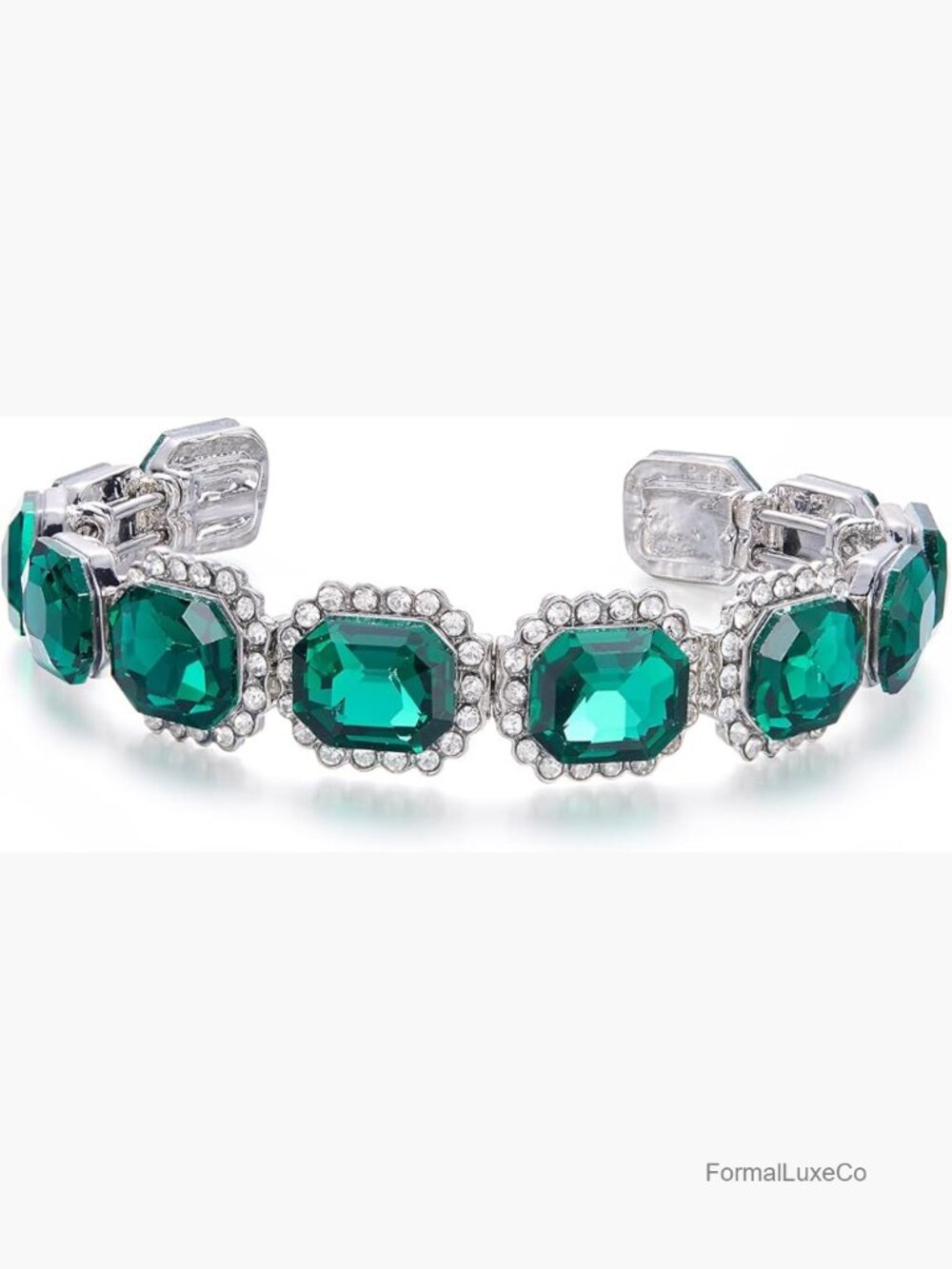 Multi Emerald Cut Crystal Open Bangle Stretch Bracelet Wedding Bridal